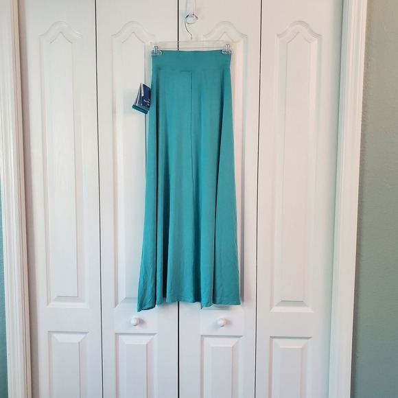 Coollibar Fabyan Turquoise Flared Maxi Skirt XXS Slinky Moduri UPF50 PullOn Slit - Picture 11 of 11